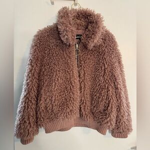 Zara x TRF Faux Fur Bomber Jacket, Mauve, size S